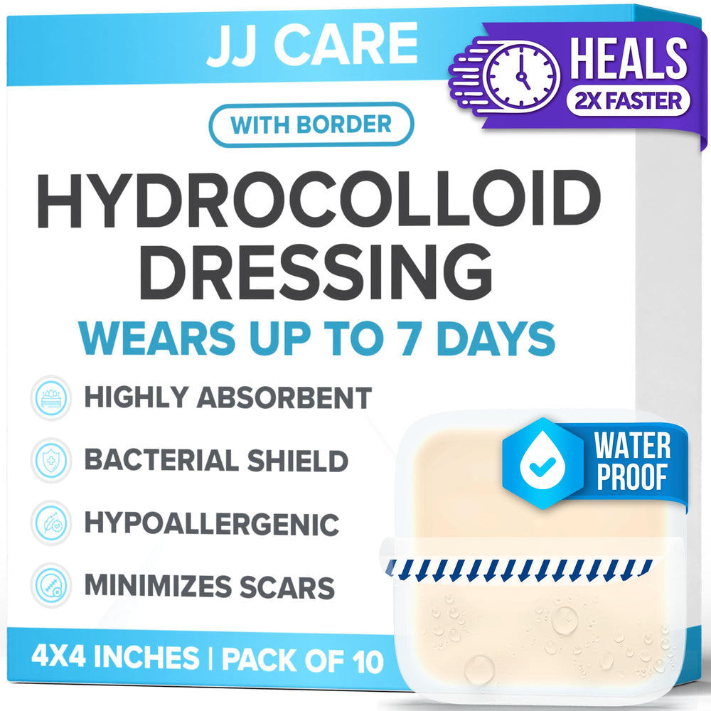 JJ CARE hydrocolloid dressing 4x4 pack ready for discreet wound care.