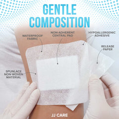 JJ CARE non-adherent center pad detail minimizes disruption during changes