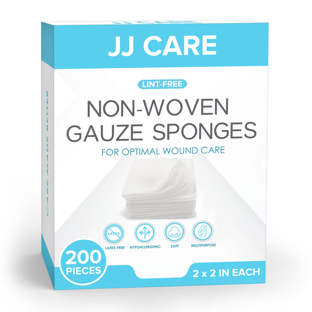 JJ CARE 2x2 non-woven gauze pads ready for precise cleansing