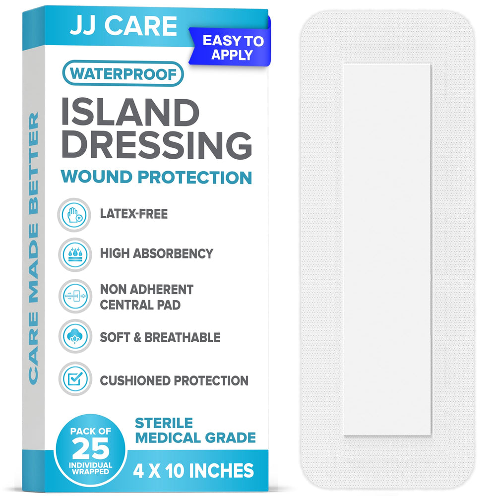 JJ CARE waterproof island dressing with border pad protects wounds while staying dry.
