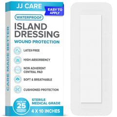 JJ CARE waterproof island dressing with border pad protects wounds while staying dry.