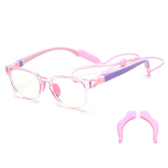 JM Kids blue light glasses pink square front view for screen time protection