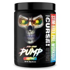 JNX Sports The Curse! Pump sour candy tub front boosts nitric oxide for enhanced pumps without caffeine.