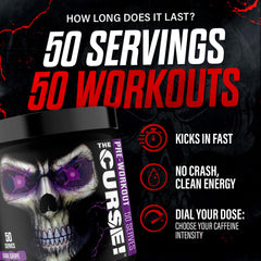 The Curse pre-workout scoop demonstrates precise serving for consistent mixing.