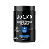 Jocko Fuel collagen-colostrum tub label highlights a dual-action recovery formula.