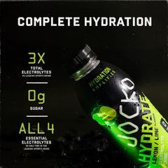 Nutrition label for Jocko Fuel Hydrate lemon-lime electrolyte drink.