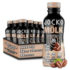 Jocko Fuel Mölk bottle front showing 30 g grass-fed protein per serving for sustained energy