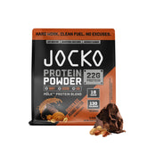 Jocko Fuel Mölk whey powder chocolate peanut butter tub front view highlighting flavor and packaging