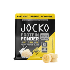 Jocko Fuel Molk Whey Powder tub, banana cream flavor, supports post-workout recovery