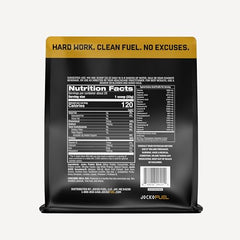 Scoop beside glass of Jocko Fuel Mölk whey protein powder for long lasting amino support