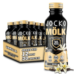 Jocko Mölk vanilla ready-to-drink bottle showing creamy texture for post-workout recovery.
