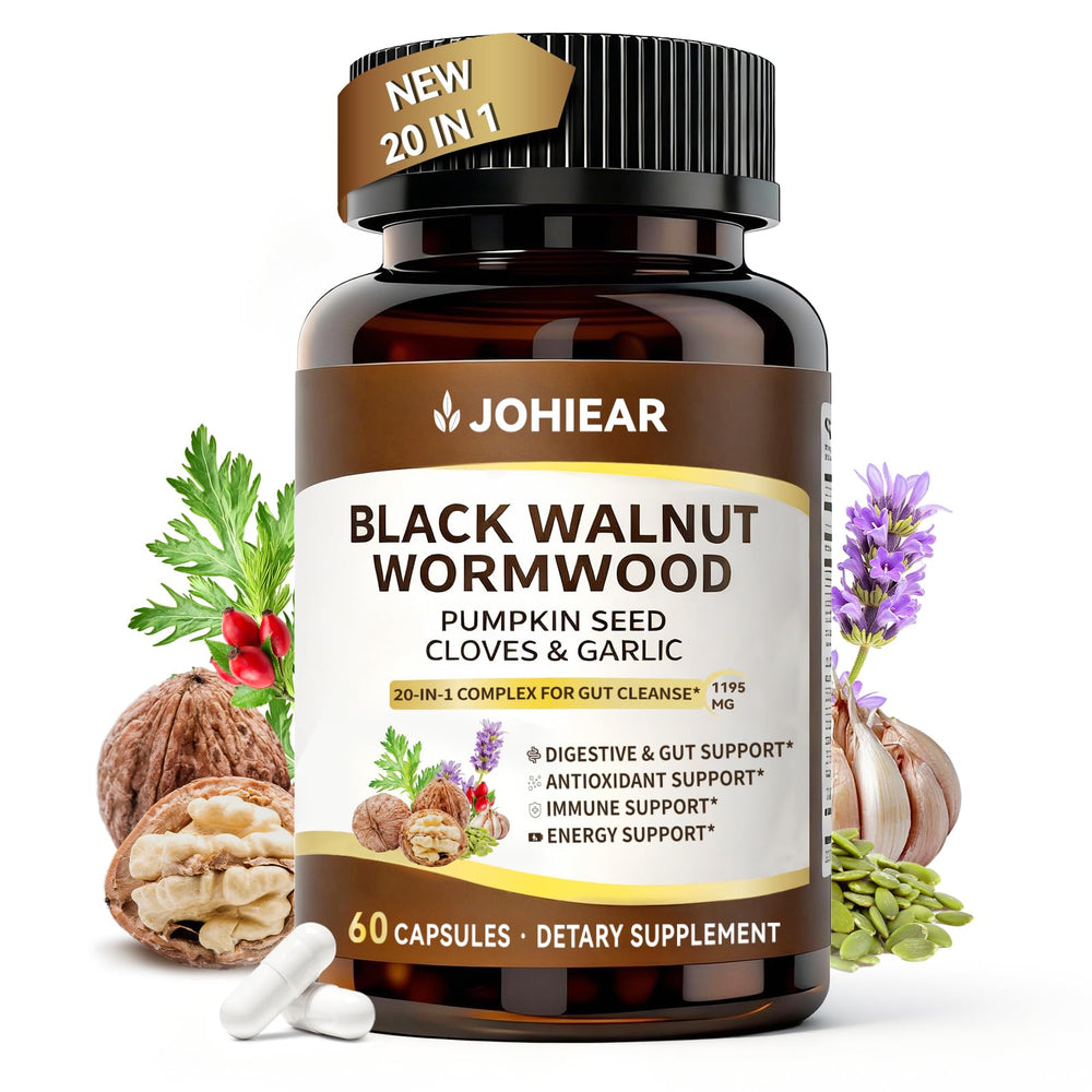 Johiear 20in1 cleanse bottle shows wormwood blend for gentle digestive support