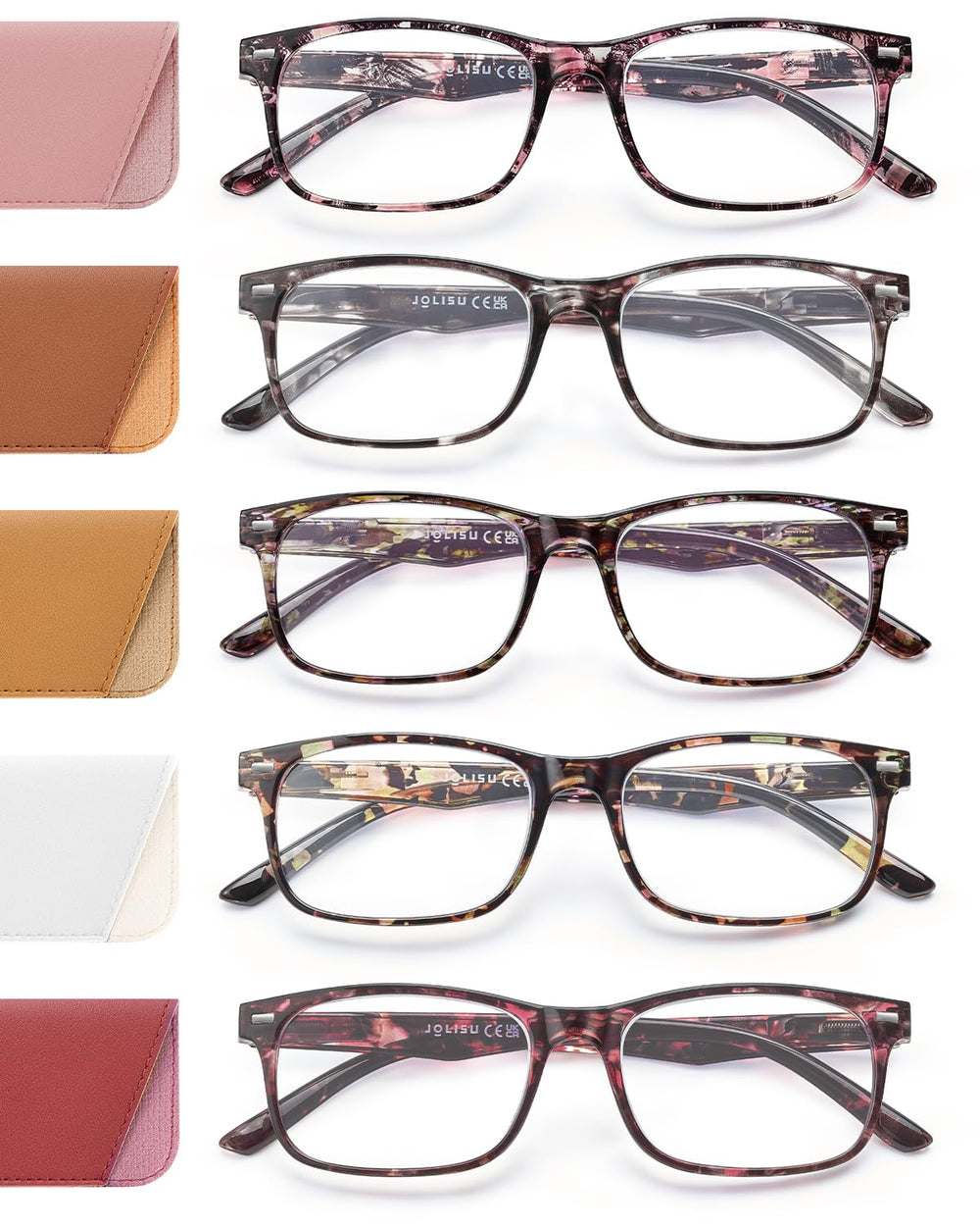 JOLISU 5-pack reading glasses for women, ready for daily use.