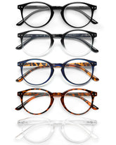 JOLISU 5-pack round-frame reading glasses with blue light blocking for comfortable all-day use.