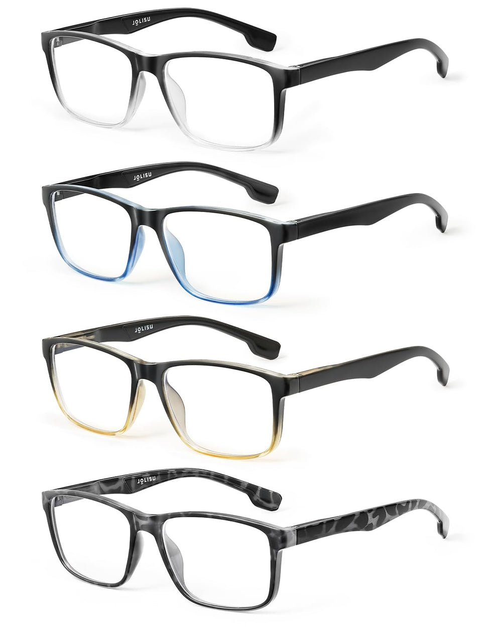 JOLISU men's reading glasses front view with blue light blocking for reduced eye fatigue