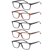 JOSCHOO five-pack reading glasses in black and tortoise for comfortable daily reading.