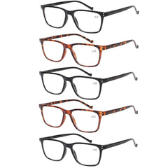 JOSCHOO five-pack reading glasses in black and tortoise for comfortable daily reading.