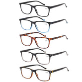 JOSCHOO five-pack reading glasses with rectangular frames for versatile daily use