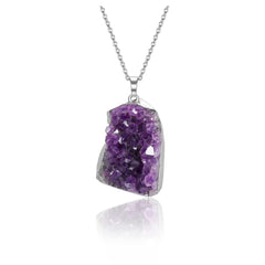 Jovivi amethyst cluster pendant in natural geode form for spiritual balance and style.