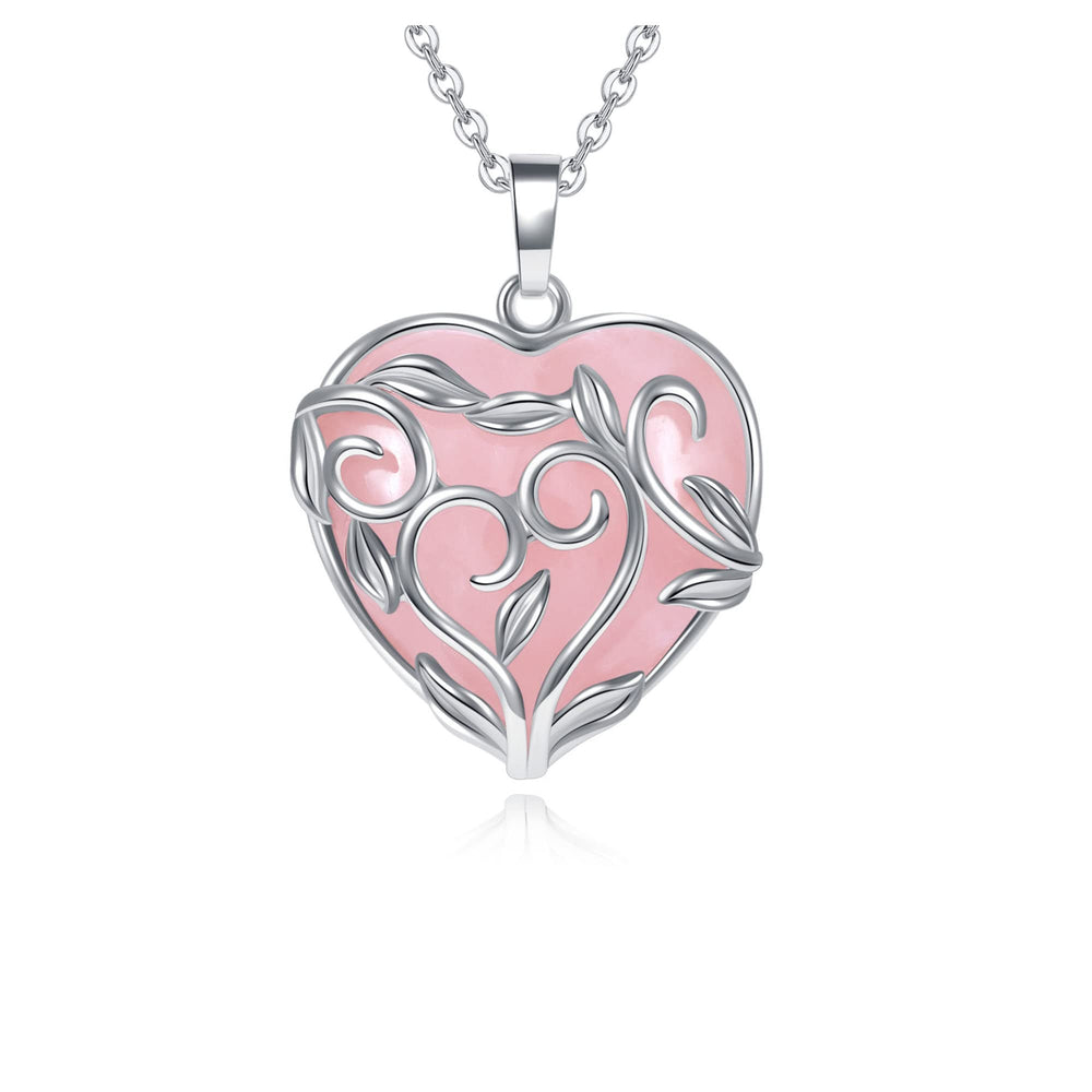 Jovivi rose quartz heart pendant close-up for everyday elegance.