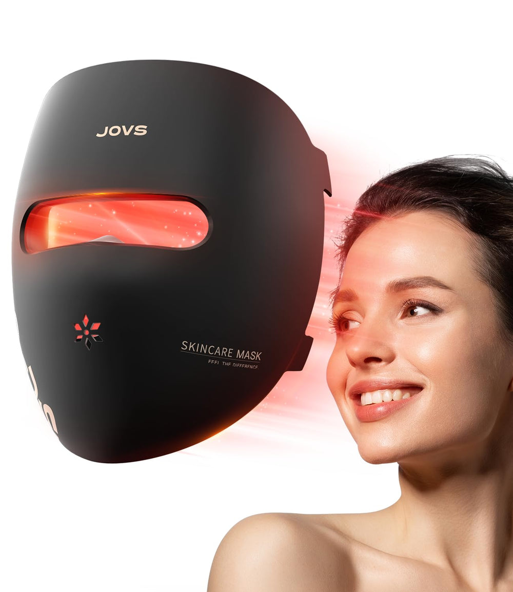 JOVS LED Light Therapy Face Mask on the face for convenient at-home skincare