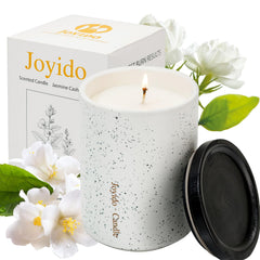 Joyido 14oz Jasmine Cashmere candle in a ceramic jar for calming ambiance.