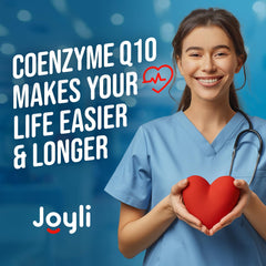 Joyli Nutrition CoQ10 bottle on desk conveys easy access for daily wellness.