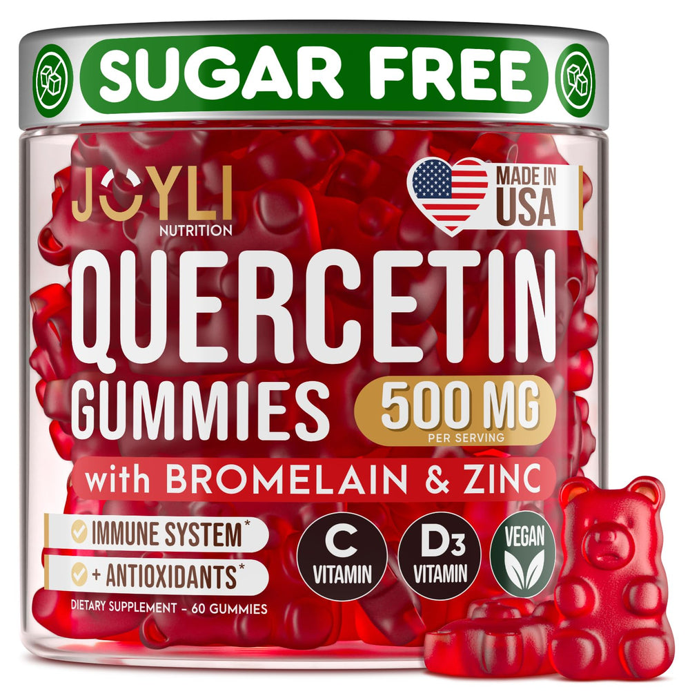 JOYLI Quercetin Gummies bottle front view highlighting sugar-free immune support.