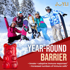 JOYLI Quercetin Gummies nutrition panel featuring vitamin C and D3 for immune support.