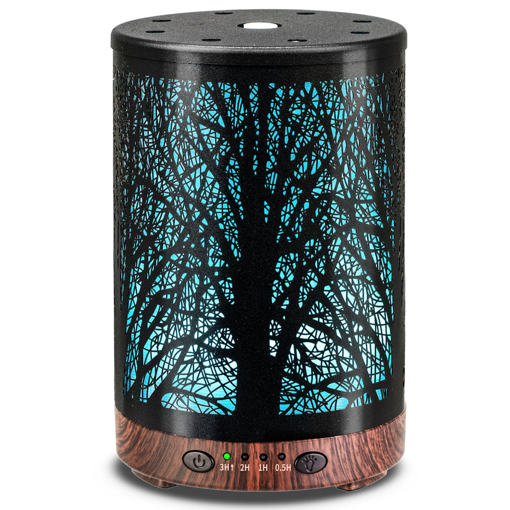 JOYOLO essential oil diffuser with tree exterior for calming fragrance and ambient lighting.