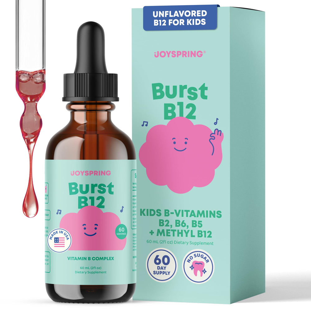 JoySpring Burst B12 Drops bottle with flavorless liquid ready to mix into drinks