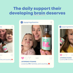 JoySpring kids dosing shot emphasizes simple routine for active daily use.