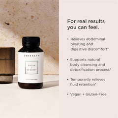 JSHealth Detox Liver Health tablets closeup highlights milk thistle and turmeric for overall wellness.