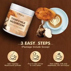 JUYIHEAL Tiger Milk Mushroom in coffee shows versatile daily routine and flavor-friendly use.