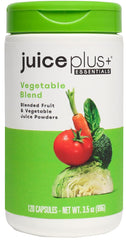 Juice Plus+ Vegetable Blend bottle shows broccoli highlights for daily heart and immune support.