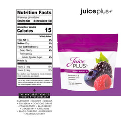 Whole fruits and vegetables in Juice Plus+ chews, featuring peels and seeds where possible