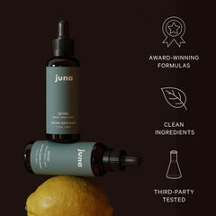 Close-up of Juna Chlorophyll Drops label highlighting 3X potency.