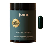 Juna Detox bottle highlighting digestive enzymes for gut comfort.