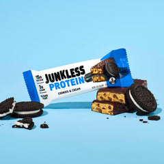 JUNKLESS Cookies & Cream bar as a quick breakfast option with fiber.