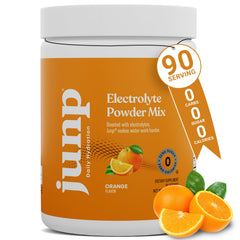JUNP electrolyte powder orange tub for daily hydration on the go.