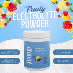 JUNP electrolytes powder pouring into water for quick, flavorful hydration.