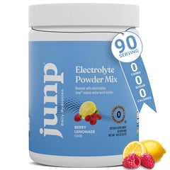 JUNP Berry Lemonade electrolytes powder tub for sugar-free hydration.