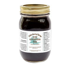 Just Goodness 333 elderberry syrup bottle front with family-friendly daily immune support
