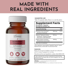 Just Ingredients Berberine Complex capsules close-up showing vegan formula.