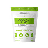 Just Ingredients Coconut Lime Electrolytes bottle pour for quick hydration after workouts.
