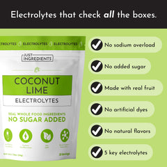Just Ingredients Coconut Lime Electrolytes scoop demonstrates easy, electrolyte-balanced hydration.
