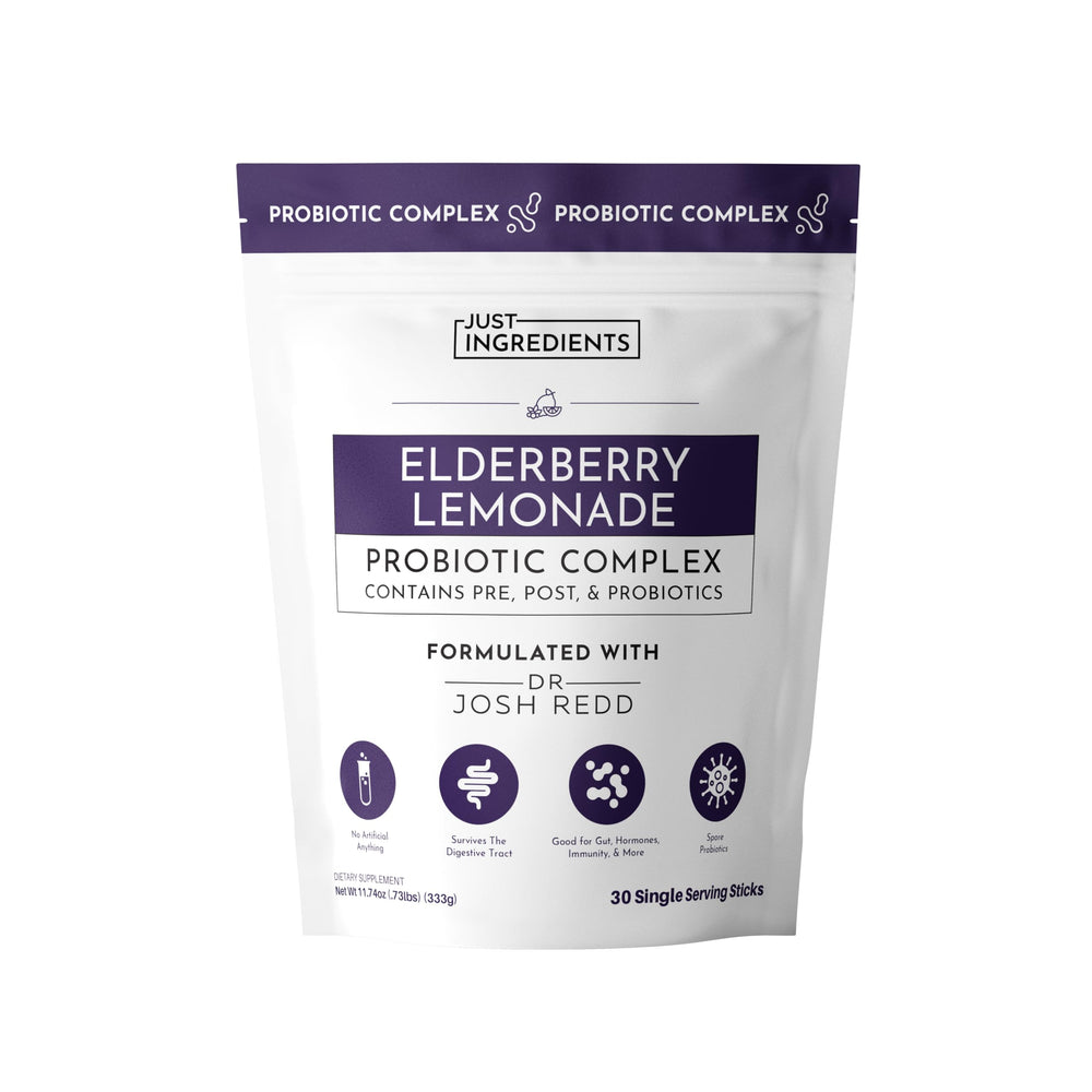 Just Ingredients Elderberry Lemonade 3-In-1 stick being stirred into water for daily wellness