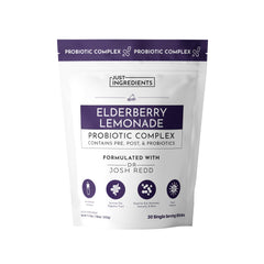 Just Ingredients Elderberry Lemonade 3-In-1 stick being stirred into water for daily wellness