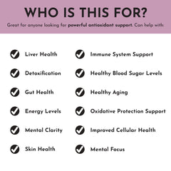 Just Ingredients Glutathione Complex capsules close-up highlights liposomal delivery.