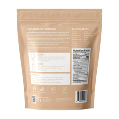 Grass-fed whey and plant protein blend close-up highlighting complete amino acids